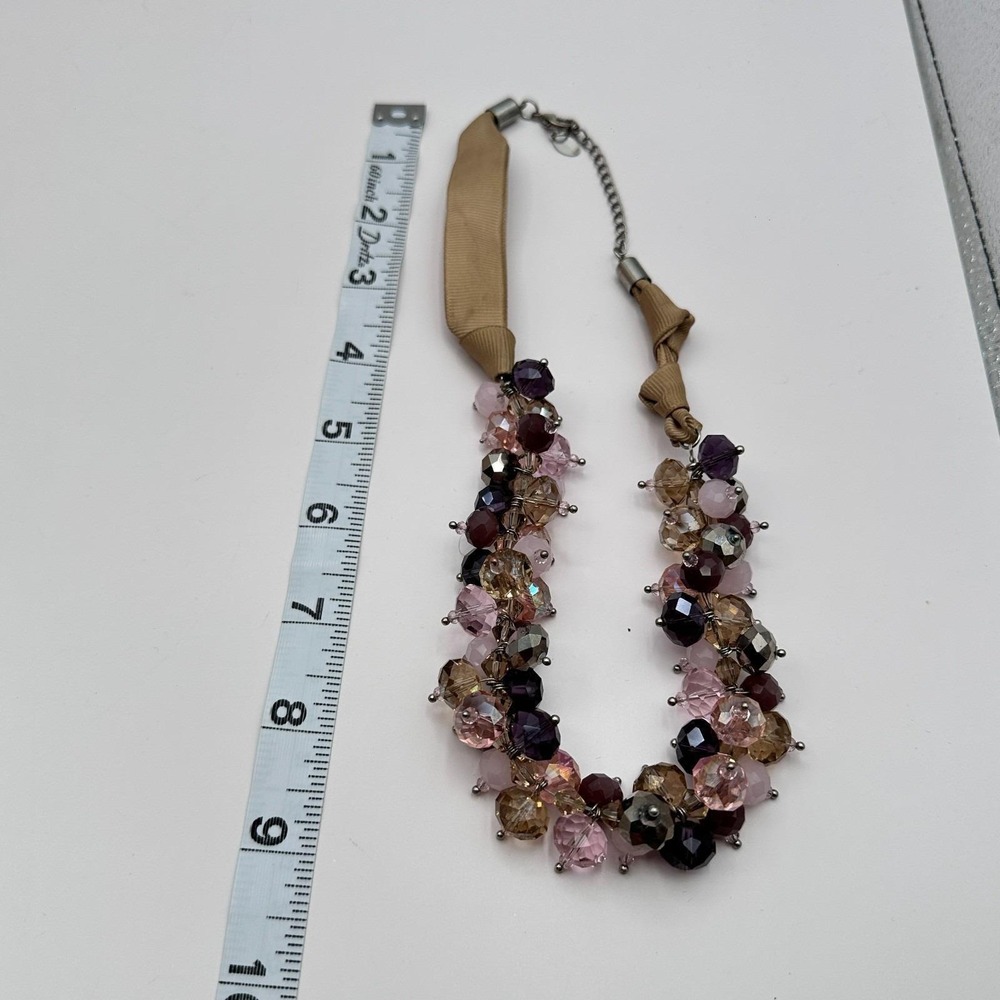 Vintage 90s Ali Khan New York Ribbon Strap Cluster Beaded Necklace Jewelry Boho - Picture 10 of 10